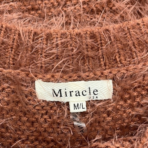 𝅺FUZZY Drawstring Kangaroo Pocket Long Knit Rust Rose Sweater Oversized  M/L - Picture 5 of 6